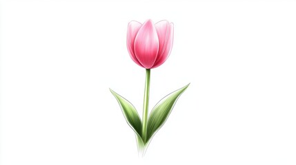 Fototapeta premium Hand-drawn tulip with a simple pink bloom and green stem, casual and sketchy style