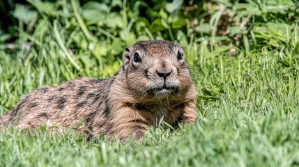 Obraz premium Adorable Prairie Dog in Lush Green Grass