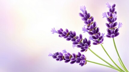 Obraz premium Lavender sprig clipart with soft purple flowers and green stems, elegant and calming