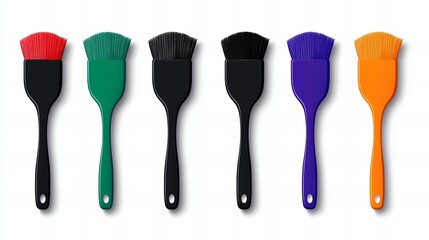 Six colorful brushes in a row, a vibrant collection of painting tools.