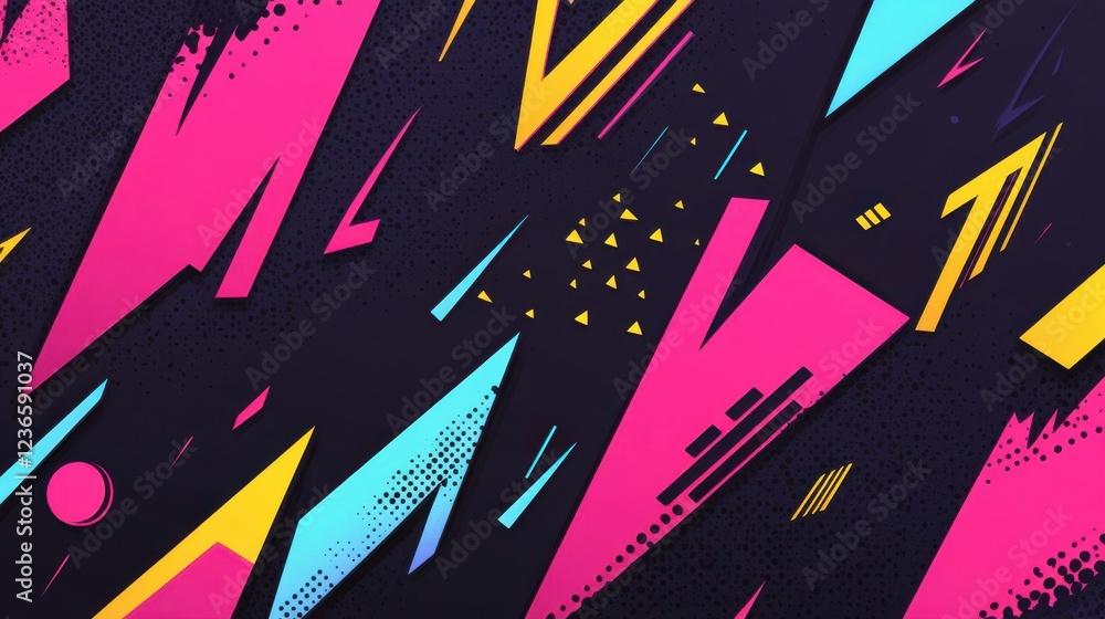 Poster abstract geometric design featuring a mix of vibrant colors and sharp angles, creating a stunning ba