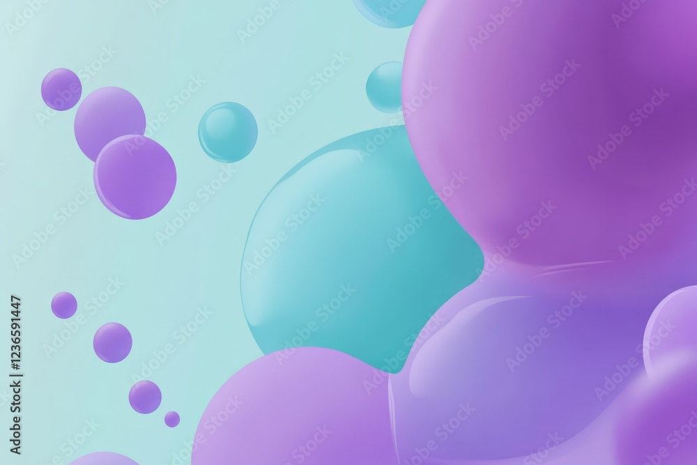 Aufkleber abstract pastel spheres and blobs float on a light blue background.