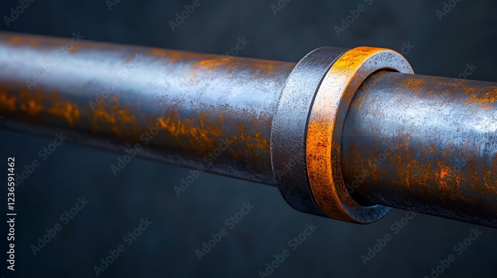 Poster precise metallic pipe intersection with polished surface on dark background
