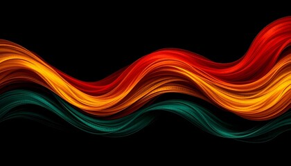 Obraz premium Dynamic wavy background with layered textures in Black History Month colors, black, red, yellow, and green, symbolizing progress and empowerment