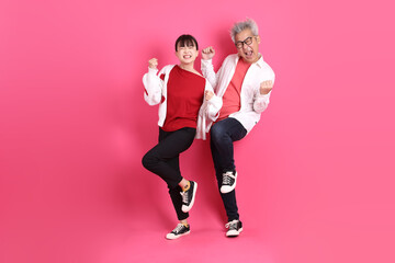 man and woman in red clothes