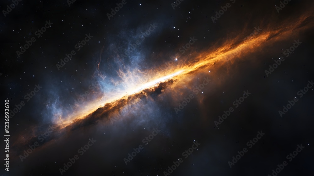 Aufkleber Dramatic and vibrant cosmic explosion creating a swirling fiery nebula within a deep space galaxy cluster  Stunning abstract celestial landscape with interstellar dust and glowing colors