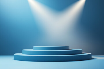 Obraz premium Circular White Podium Illuminated by Cool Blue Spotlights – Modern Display Concept | 3D Render