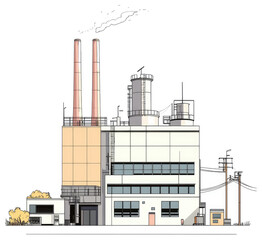 Industrial Factory Building with Two Tall Smoke Stacks