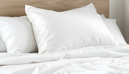 Fresh white linen pillow and bed