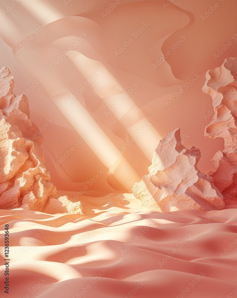 Poster soft peach with abstract soft gradients and light streaming through abstract summer concept backgrou
