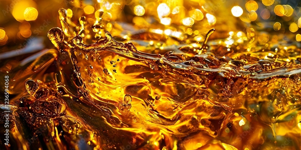 Poster a splash of liquid with bubbles and a yellow color