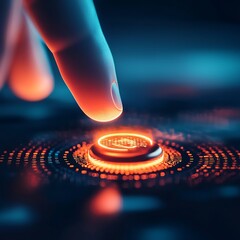 Pressing the glowing button exploring user interaction in abstract futuristic ui design