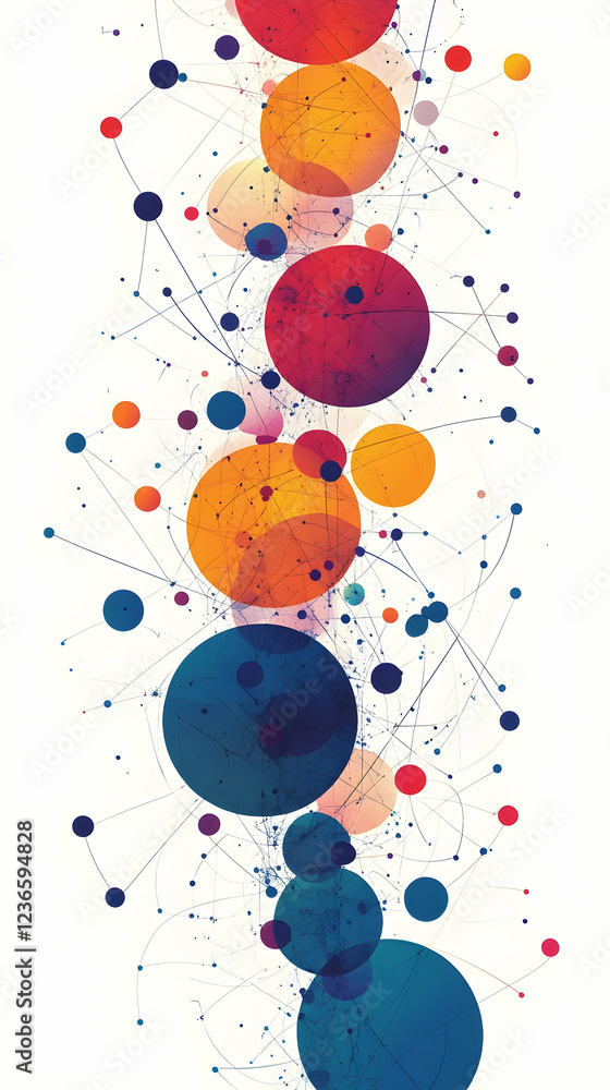 Poster abstract infographic featuring colorful circles and connecting lines for a dynamic visual effect -