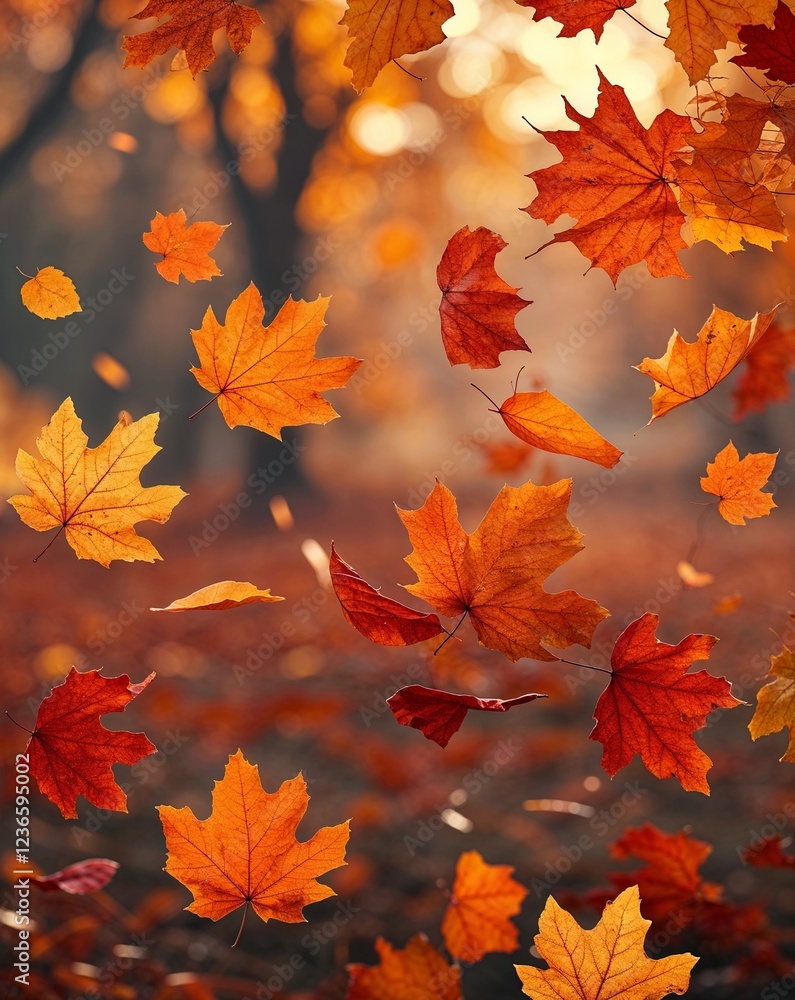 Poster warm cinnamon and deep orange with autumnal shapes floating in the soft breeze abstract autumn conce