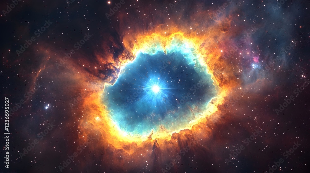 Poster spectacular cosmic explosion erupting with fiery energy illuminating the expansive universe of celes