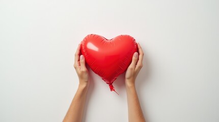 Obraz premium Holding a Red Heart-Shaped Balloon to Celebrate Valentine's Day Moments