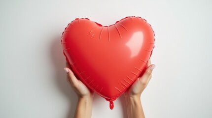 Celebrate Love This Valentine's Day With a Bright Red Heart-Shaped Balloon Held in Hands
