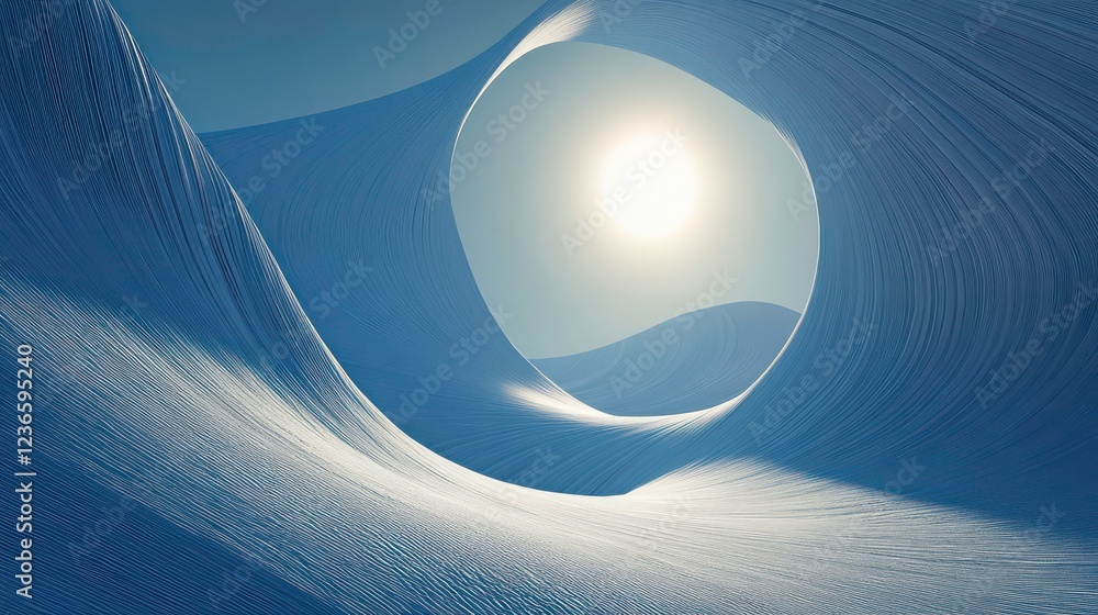 Poster abstract snowy landscape with sunlit circular openings.