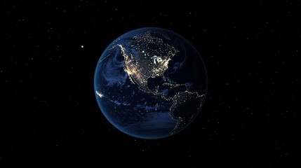 Obraz premium Earth At Night, Showcasing City Lights Across North And South America.