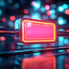 Obraz premium Interactive neon button press behavior in cyberpunk ui design digital environment futuristic viewpoint