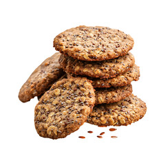 Whole Wheat Oatmeal Cookies with Flaxseeds and Chia Isolated on Transparent Background
