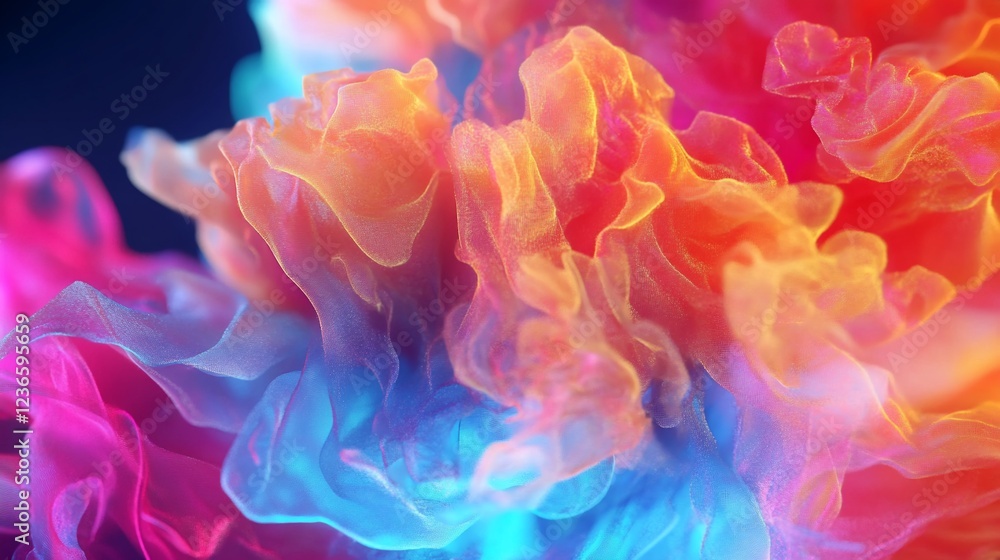 Aufkleber abstract colorful flowing fabric design in motion on a dark background with soft light effects