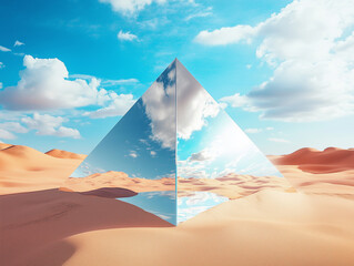 Mirrored Pyramid in Desert Oasis