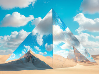 Mirrored Pyramid in Desert Oasis