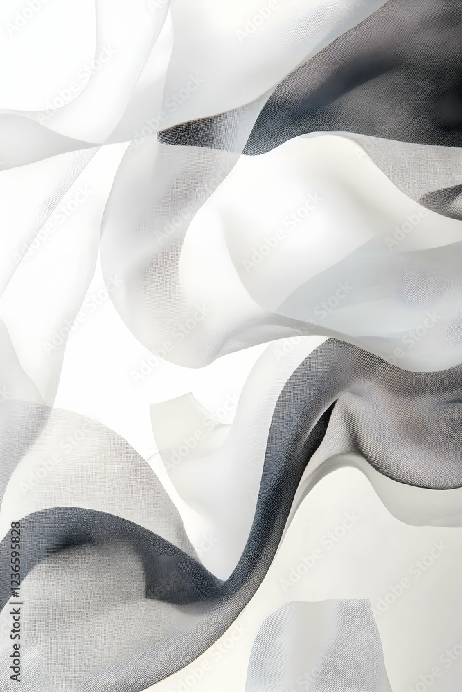 Poster abstract white and gray background with smooth lines and flowing shapes conveying elegance -