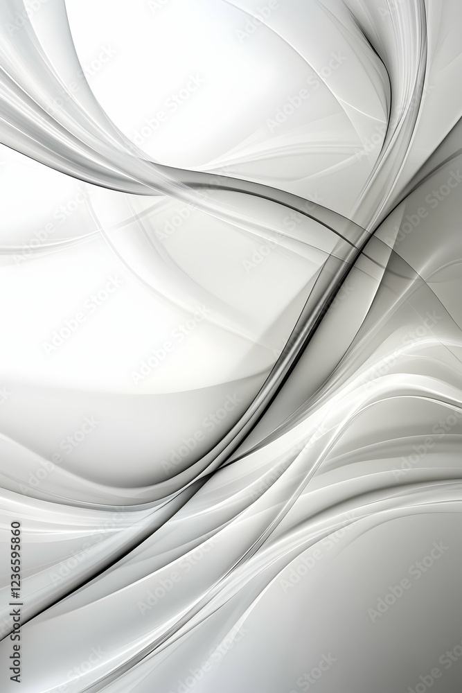 Poster abstract white and gray background with smooth lines and flowing shapes conveying elegance -