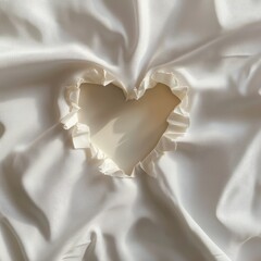 White Fabric with Heart Shaped Cutout in Soft Material Presentation