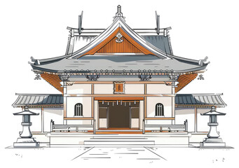 Illustrative Drawing of a Traditional Japanese Shrine Building