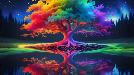 Obraz premium landscape with tree and rainbow