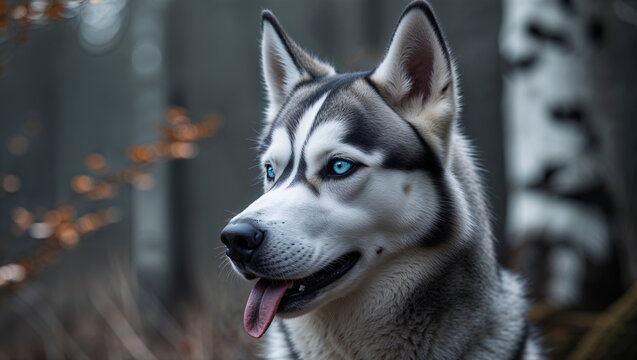 Stunning Siberian Husky Dog Portrait with Blue Eyes