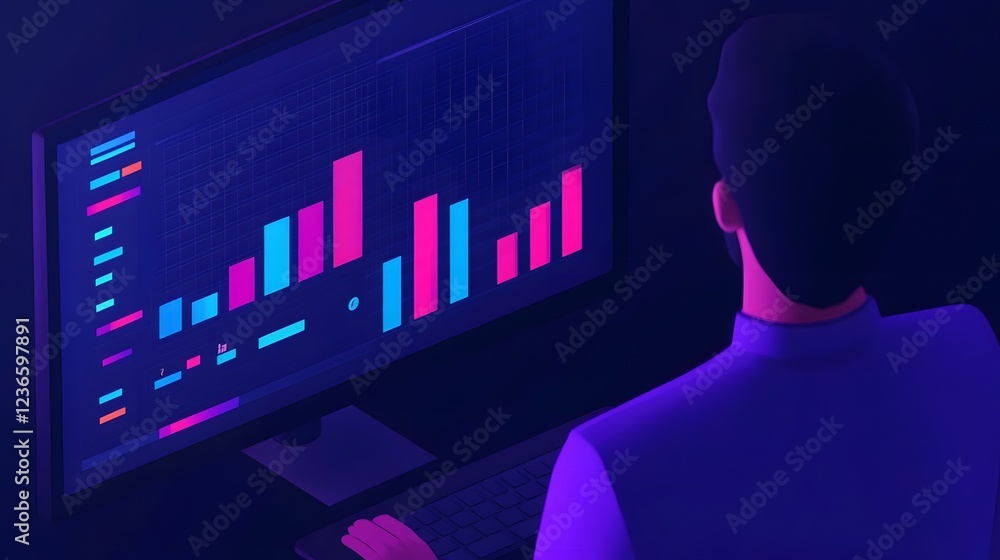Poster interactive business forecasting dashboard visualizing market trends and predictions
