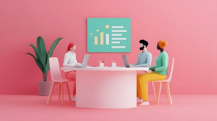 Business Team Analyzing Data for Future Forecasting in 3D