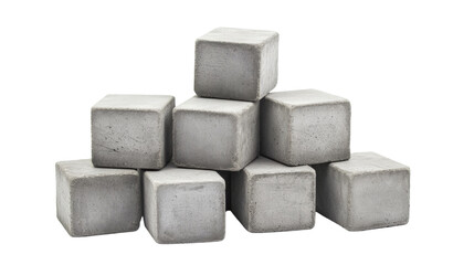 Concrete blocks stacked on transparent background forming pyramid shape