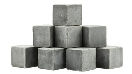 Concrete cubes stacked in pyramid shape on transparent background
