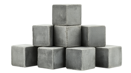 Concrete cubes stacked in pyramid shape on transparent background