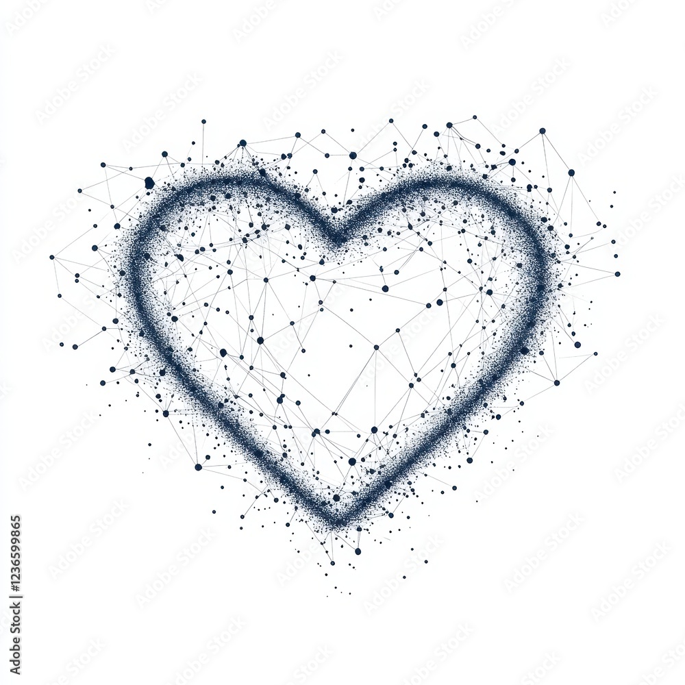 Wall mural minimalist heart design made of tiny connected dots and lines