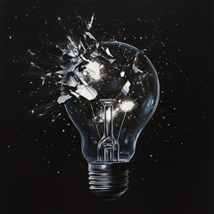 broken glass lightbulb exploding with electric sparks and futuristic energy