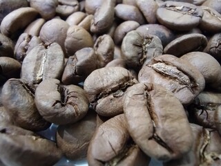 Freshly roasted coffee beans, Brazil coffee beans with cracks