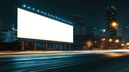 A large urban billboard illuminated at night, promoting a city-wide event in a busy metropolitan area.