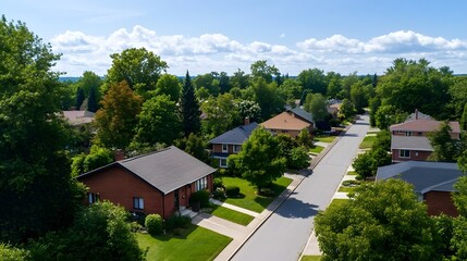 Serene Suburban Neighborhood with Neatly Lined Houses and Lush Trees