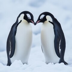 Obraz premium Minimalist Penguin Pair Creating Heart Shape in Snowy Setting