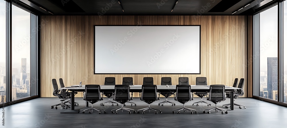 Poster a business strategy session with a large screen