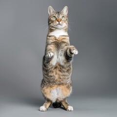Obraz premium Playful Cat Standing On Hind Legs And Looking Upward