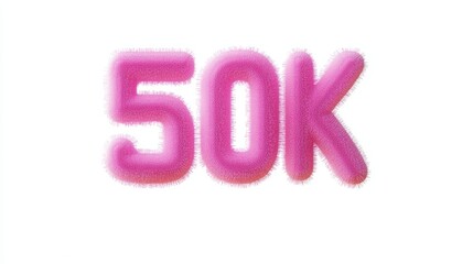 Pink Furry 50K Text Isolated On White Background, Ideal For Social Media Growth Concepts.