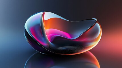 Abstract three-dimensional object with a gradient of colours, dark background, close-up shot