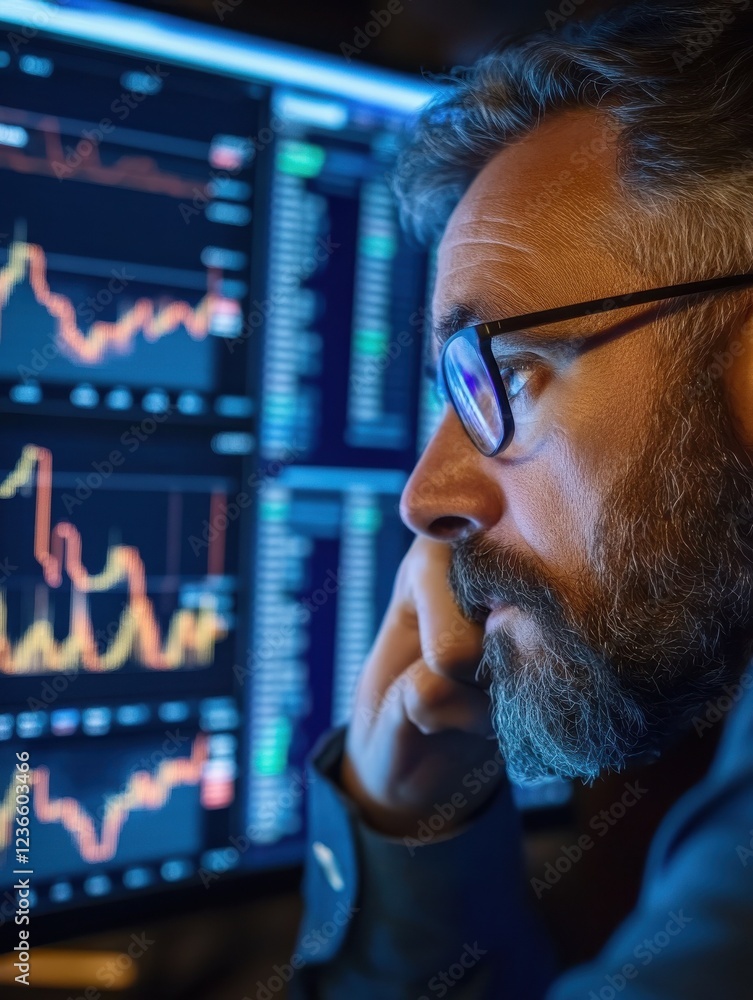 Aufkleber mature crypto trader investor analyst broker using pc computer analyzing digital cryptocurrency exch
